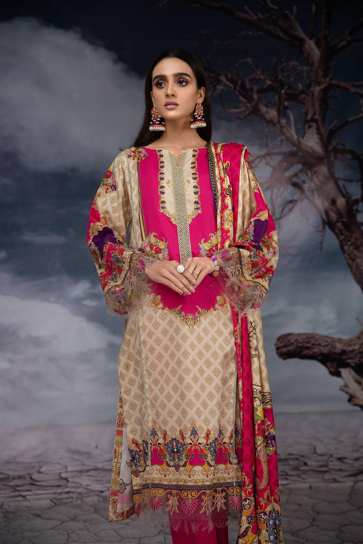 OLWYN Crepe 3 Piece Unstitched Beige - Jacquard Clothing