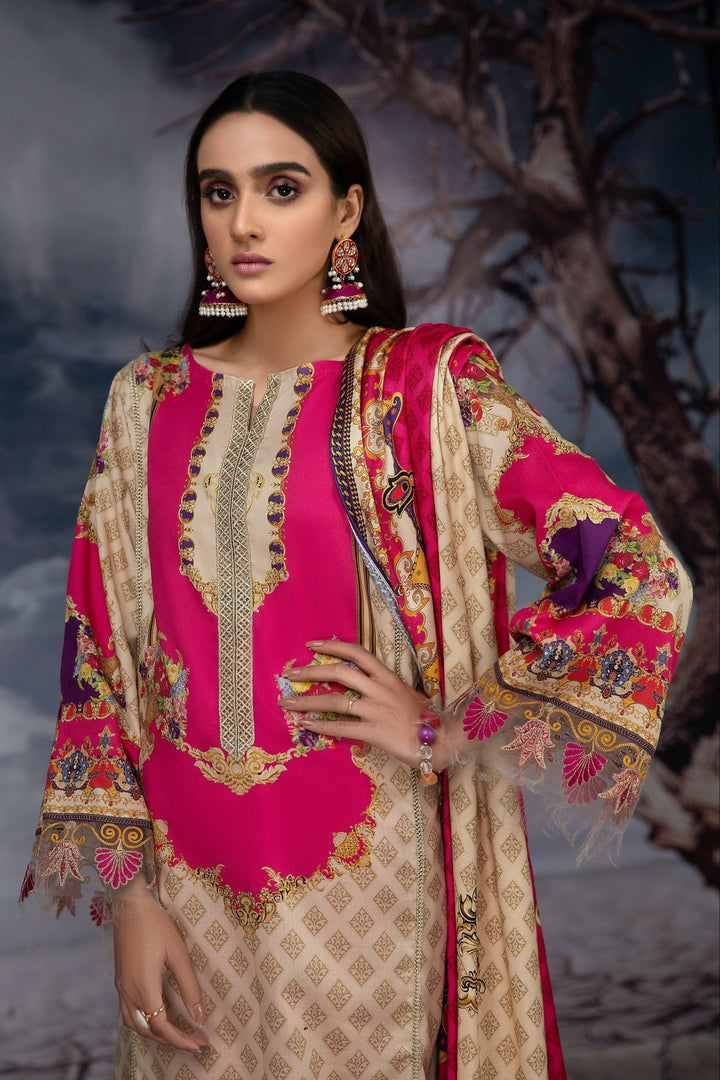 OLWYN Crepe 3 Piece Unstitched Beige - Jacquard Clothing