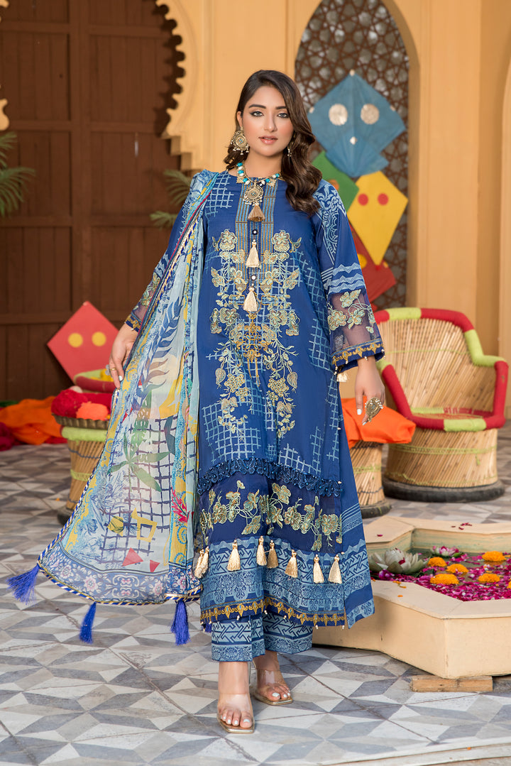 PARWAZ E JUNOON COLLECTION / 3PC / EMBROIDERED LAWN WITH CHIFFON DUPATTA BY JACQUARD CLOTHING