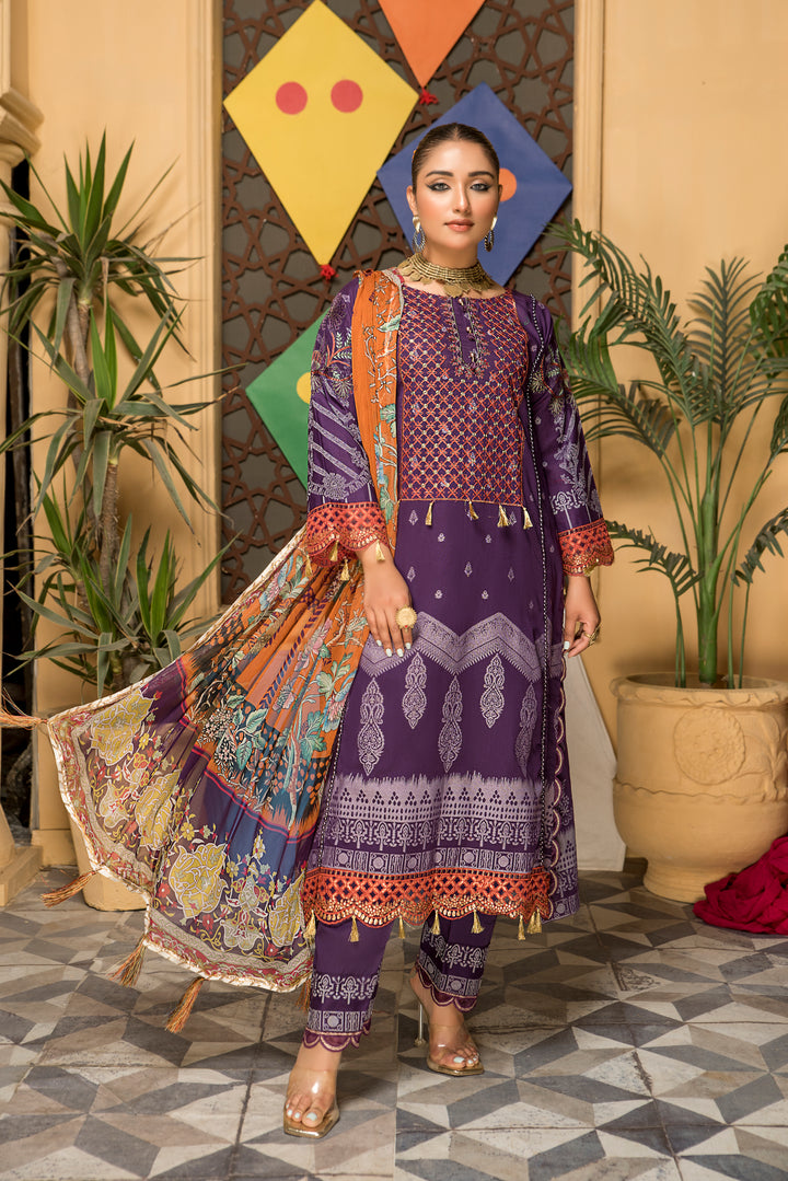 PARWAZ E JUNOON COLLECTION / 3PC / EMBROIDERED LAWN WITH CHIFFON DUPATTA BY JACQUARD CLOTHING