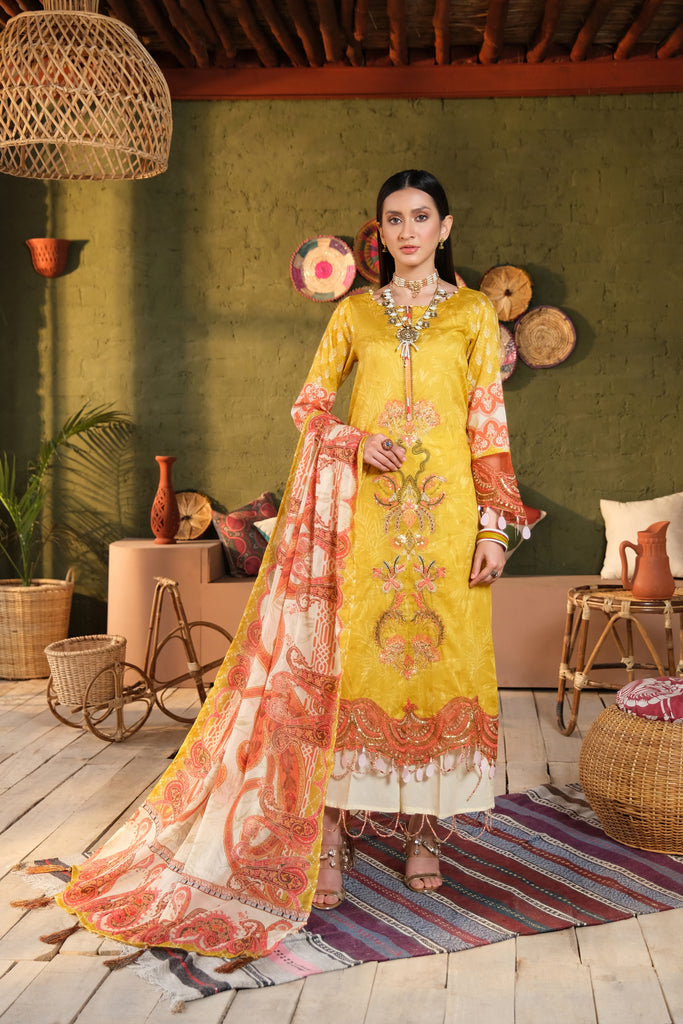 Khadi lawn suit with chiffon dupatta top